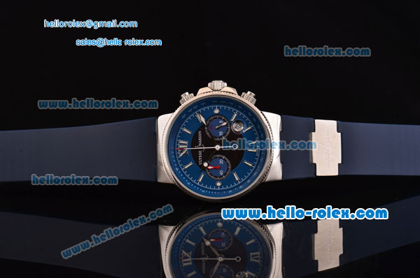 Ulysse Nardin Maxi Marine Chrono Japanese Miyota OS20 Quartz Stainless Steel Case with Blue Rubber Strap and Blue Dial - Click Image to Close